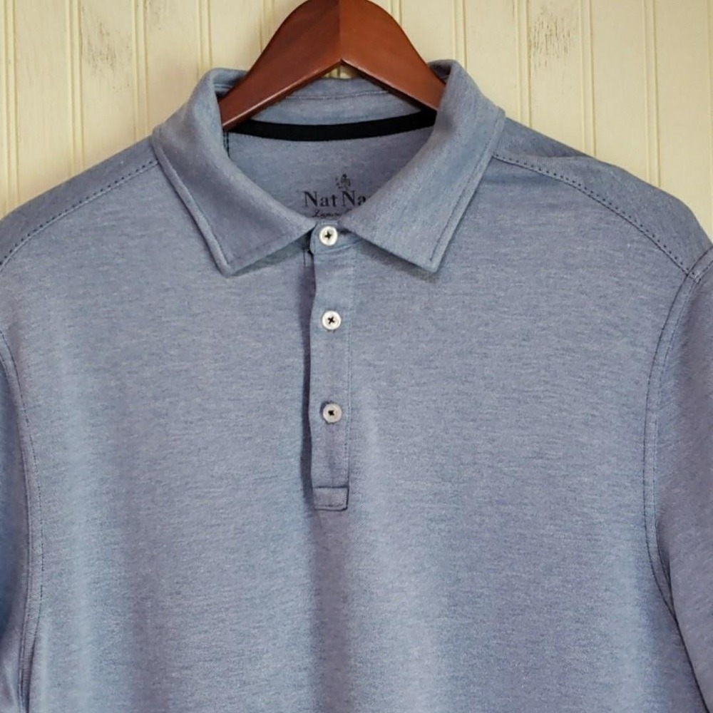 Nat Nast Luxury Originals‎ Polo Shirt Mens L Blue Lightweight Rayon Knit Top